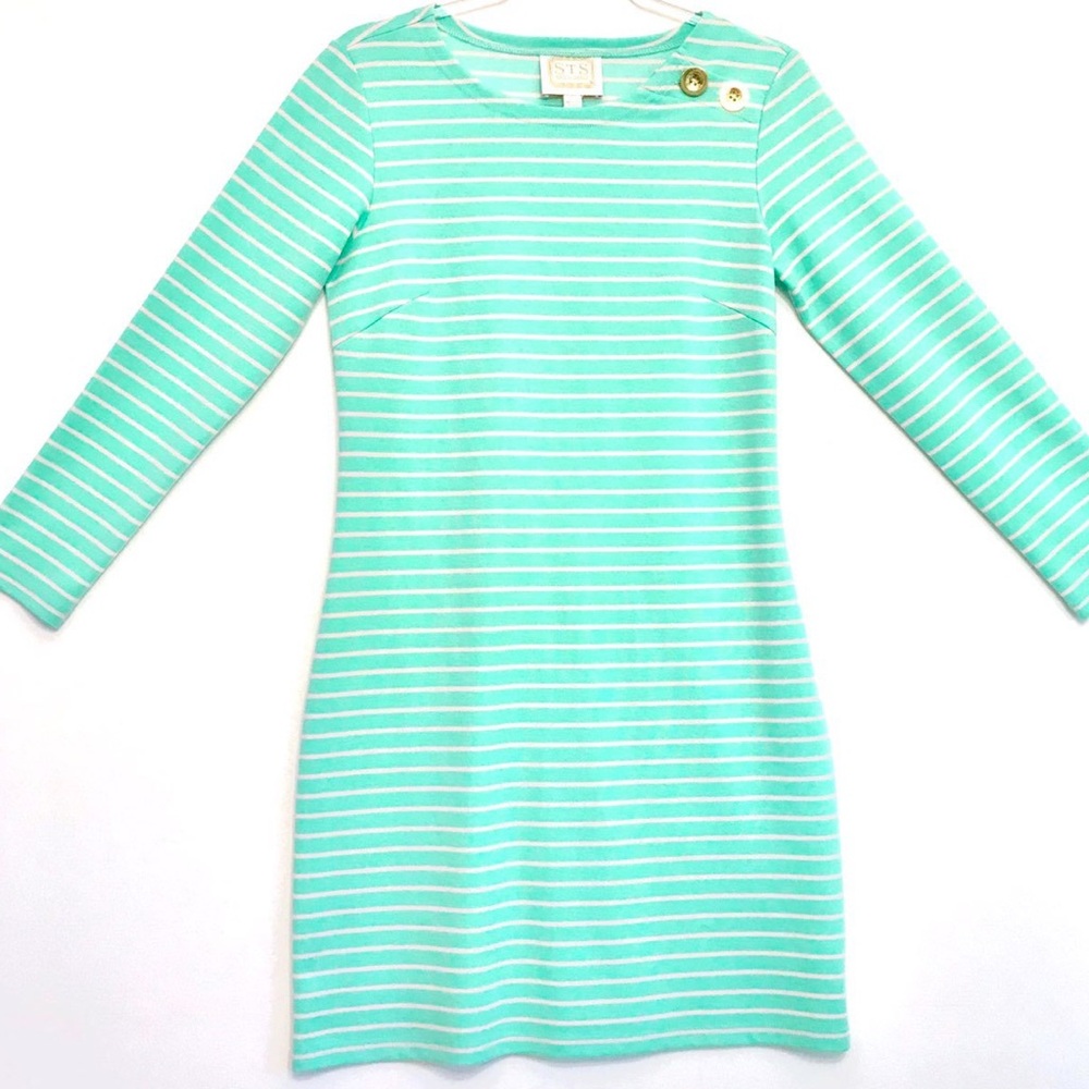 Sail to Sable Mint Green Striped Long Sleeve Dress sz S